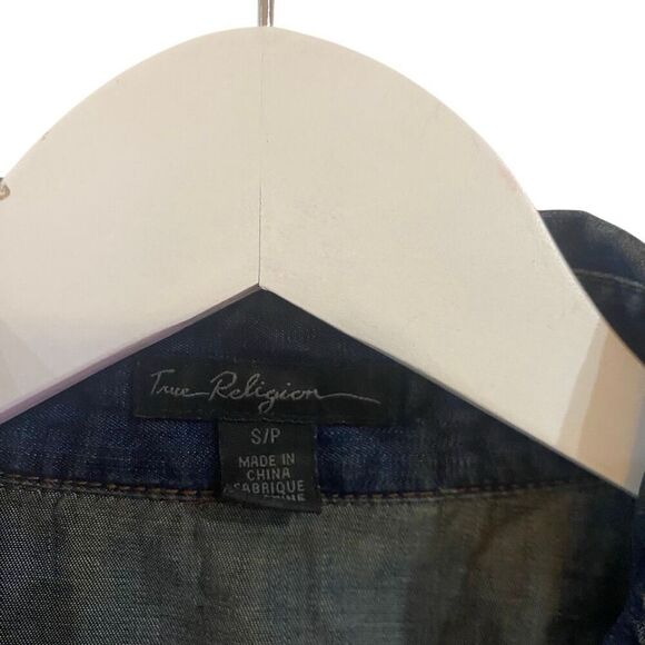 True Religion pearl snap button down jean shirt small - Picture 3 of 5